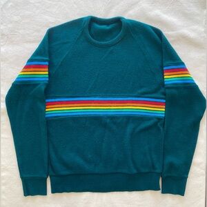Forrest Green Rainbow Stripe Vintage 70s Men's Sweater Casual Knitwear Medium